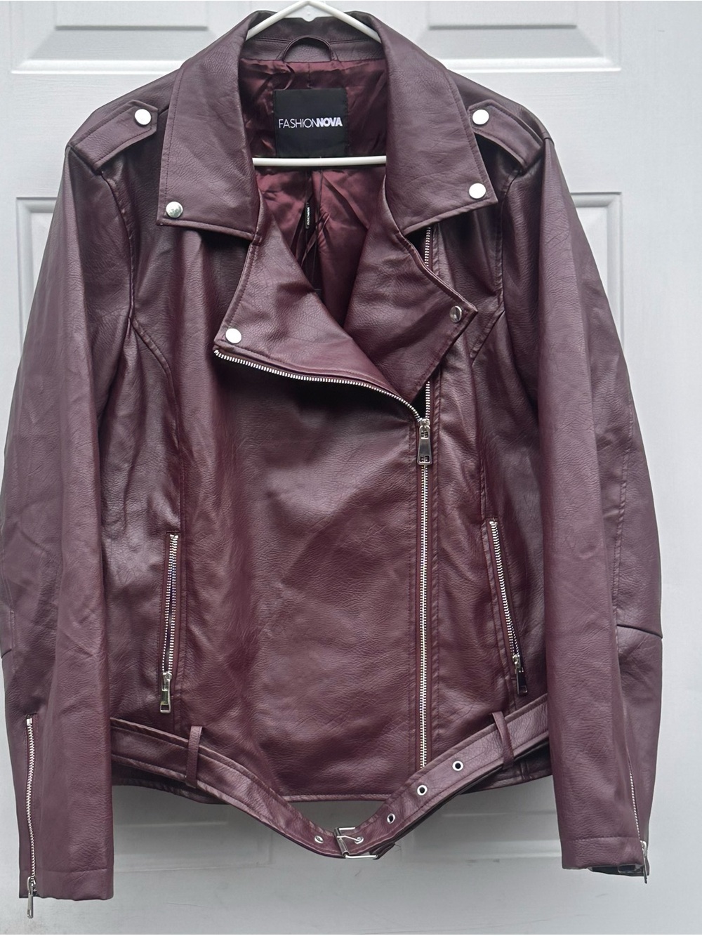 Fashion Nova Women's Faux Leather Moto Jacket - Plum